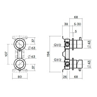 QuadroDesign IN047OC Встроенная часть для смесителя на 2 потока, Light Gold PVD